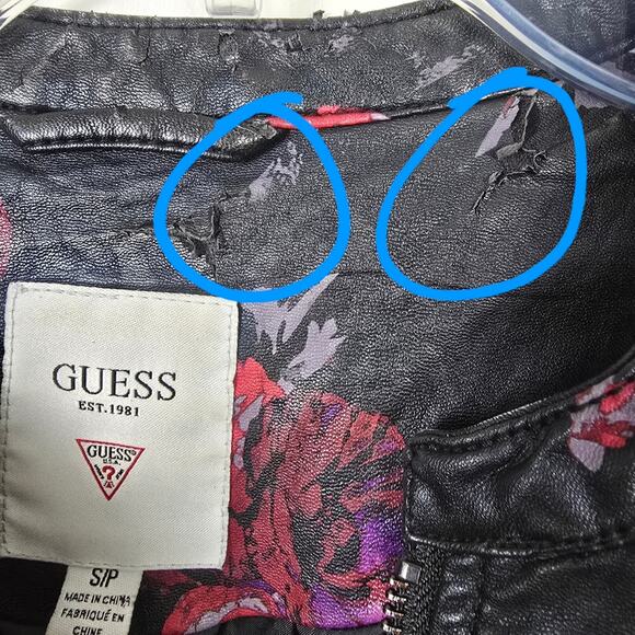 Guess Faux Leather Moto Jacket Black Rose Floral Biker Core Witchy Vamp Goth SP - Picture 11 of 11